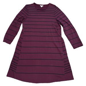 J. Jill Knit Midi Dress Long Sleeve Womens Size 1X Red Stretch Pockets Stripes